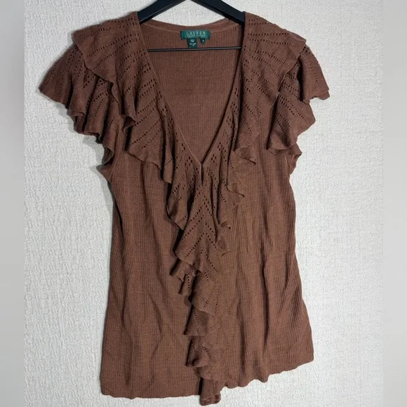 Ralph Lauren Brown Ruffled Blouse - Picture 1 of 6
